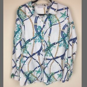 🌞FREE Susan Graver Ocean Life Button Up Blouse 14